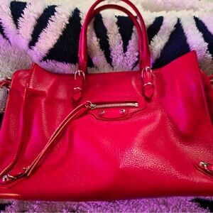 Balenciaga Classic Red Pebbled Tote Handbag for Women